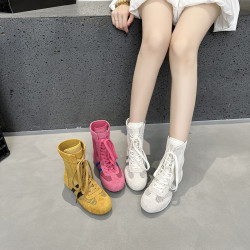 隱形6cm內增高拳擊鞋女2025夏季新款網紗透氣高幫德訓鞋休閒短靴