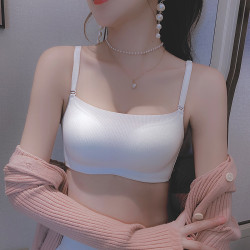 防走光內衣少女小胸聚攏無鋼圈無痕薄款抹胸式裹胸白色文胸罩夏季