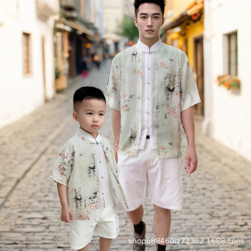 2025親子裝新中式改良版父子母女家庭裝