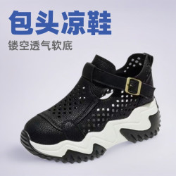包頭增高厚底春夏季涼鞋女款新款鏤空透氣軟底不累腳休閒鞋子外穿