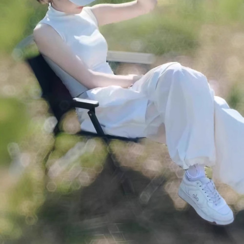 25075婕妤秀白色薄款工裝長褲女2025夏季新款顯瘦休閒束腳褲子
