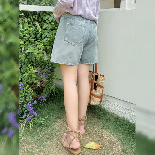 大碼女裝胖mm夏款300斤高腰a字短褲釘珠刺綉破洞牛仔短褲YC205