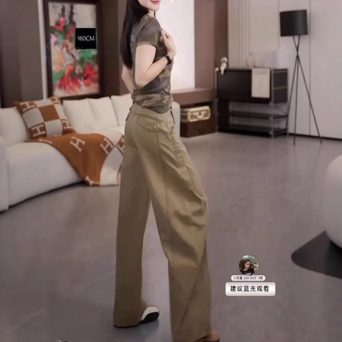 25521大愛美依緣2025夏季新款美式復古迷彩短袖T恤休閒工裝褲女潮