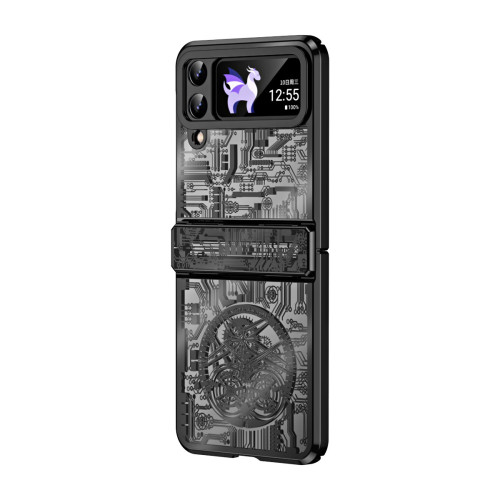 創意時尚機械三星ZFlip5電鍍手機殼適用zfip4鉸鏈防摔折曡3保護套