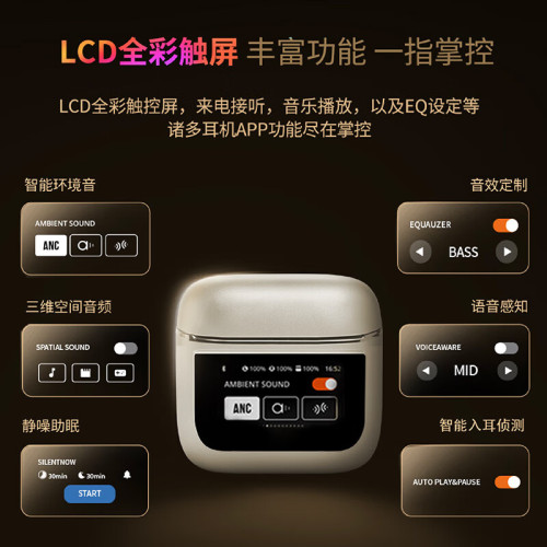 Miniso智能翻譯v8彩色螢幕觸控ANC主動降噪 LCD無線藍牙耳機適用於JBL