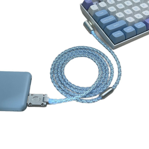 90度彎頭USB-Type-C客製化8K電競磁軸鍵盤單晶銅【髮白光】鍵盤線