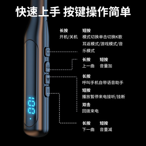 新款掛脖式無線藍牙耳機音質好超長續航數顯K歌耳返遊戯運動耳機