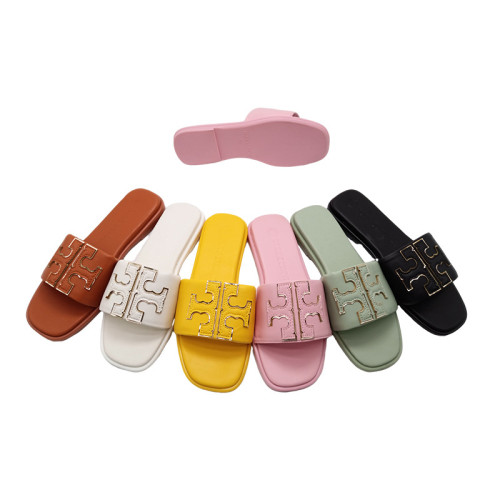 TB拖鞋女2025夏季新款一字拖沙灘休閒歐美皮革涼拖鞋slippers