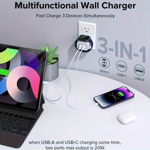 適用蘋果手錶無線充電器iwatch磁吸充電A口C口iPhone手機DP快充頭