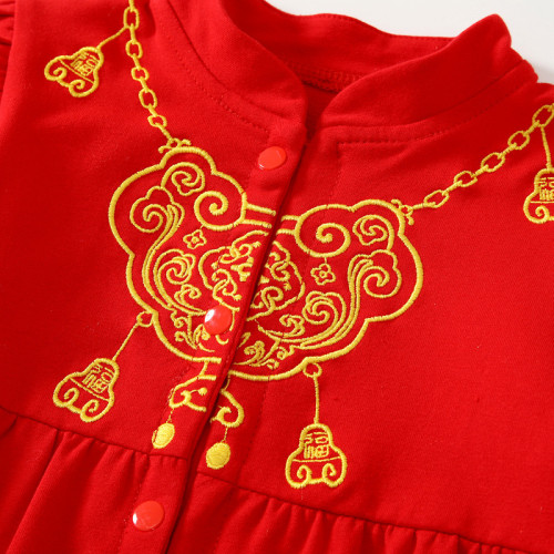 寶寶滿月連體衣百天抓周衣服嬰兒男童風女童春夏喜慶周嵗唐裝