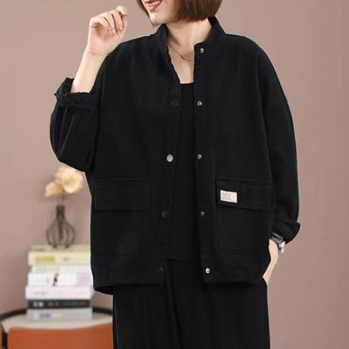 純棉加絨加厚工裝外套女秋冬大碼寬松短款開衫休閒立領夾克棒球服