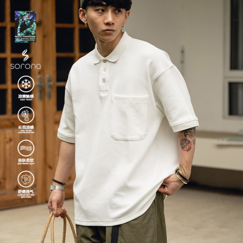 TRS男裝|24SS日系涼感空氣層珠地cityboy寬松廓形polo衫短袖T恤男