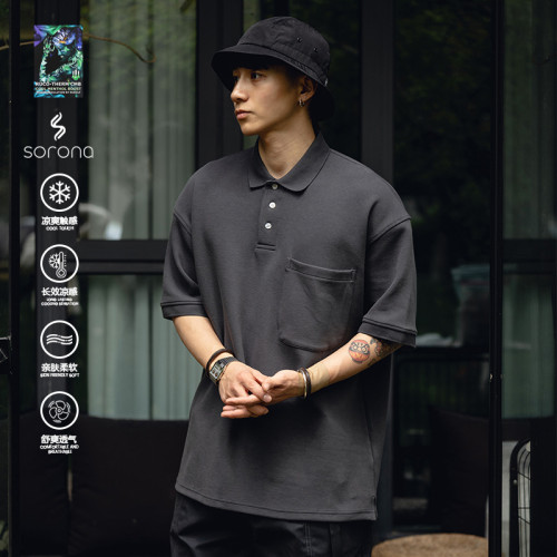 TRS男裝|24SS日系涼感空氣層珠地cityboy寬松廓形polo衫短袖T恤男
