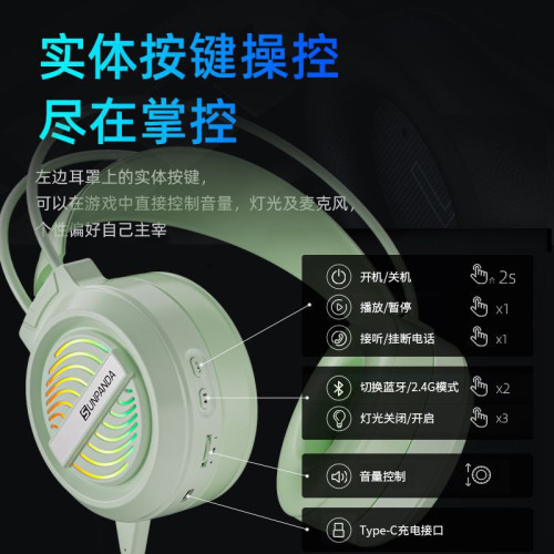 X9電腦無線藍牙耳機頭戴式三模2.4G遊戯降噪耳麥電競手機平板
