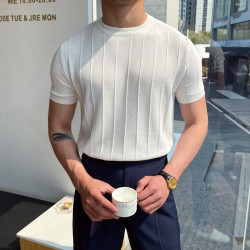 新款2023針織衫ins圓領直筒型短袖套頭青春流行男休閒夏季毛衣潮