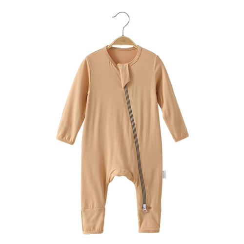 嬰兒連體衣春秋竹纖維長袖新生兒哈衣男女寶寶爬服嬰幼兒春季衣服