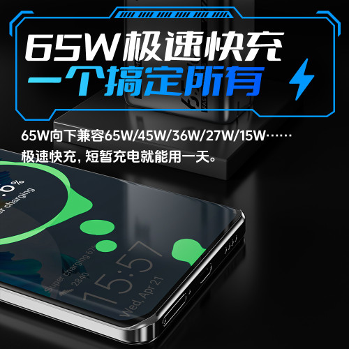 倍魔65W氮化鎵機甲充電器超級快充適用蘋果華爲安卓多口PD充電頭.