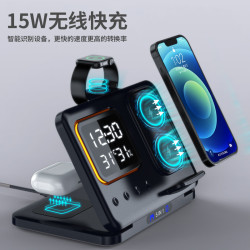 新款多功能時鍾夜燈無線快充適用三星蘋果手機桌面無線充電支架