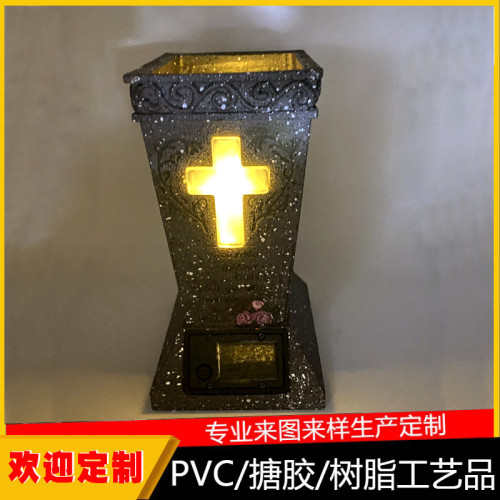 跨境亞馬遜太陽能墓地墓地花瓶太陽能帶LED燈花頭花瓶墓碑紀唸碑