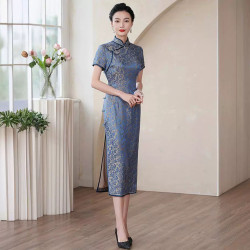 新中式真絲旗袍夏女2025新款短袖復古改良桑蠶絲連衣裙年輕款顯瘦