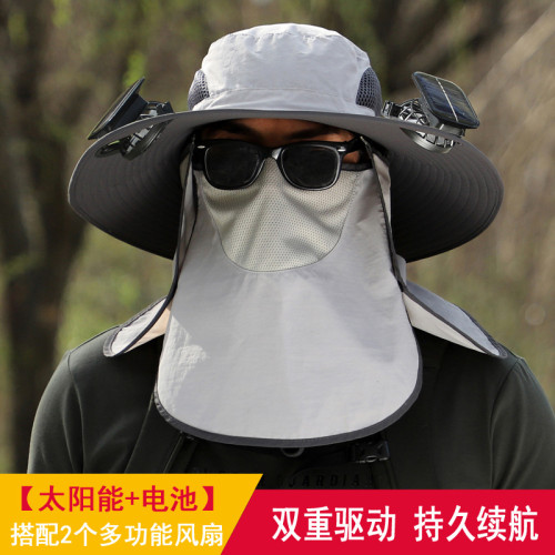太陽能風扇帽子戶外大沿遮陽帽防曬速乾釣魚帽男可充電大風力迷你