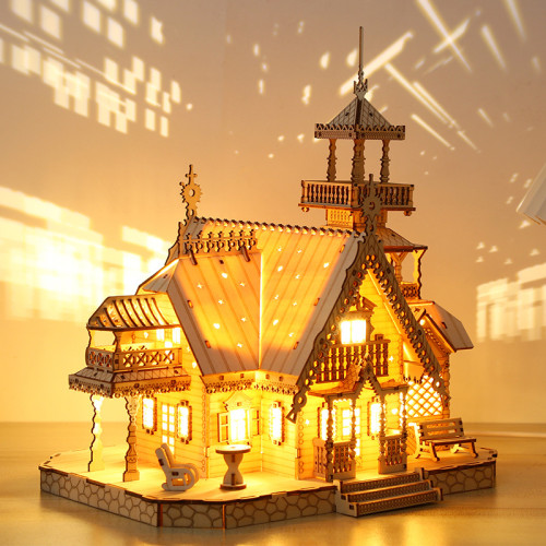 新品 3D立體拼圖 木製玩具 益智拼裝玩具DIY創意 復古別墅
