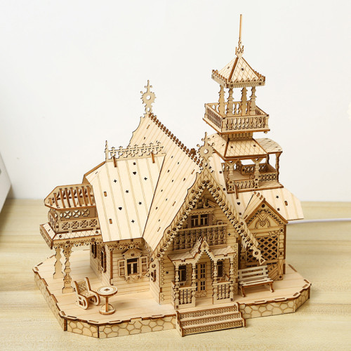 新品 3D立體拼圖 木製玩具 益智拼裝玩具DIY創意 復古別墅