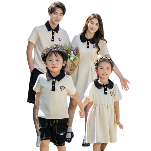 網紅韓版母女親子裝2024夏裝新款洋氣女童連衣裙親子全家服攝影服