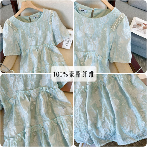 變形策 120-350斤大碼女裝2024夏季新款泡泡袖高腰娃娃連衣裙