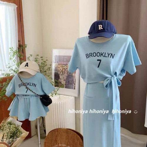 親子裝夏季一家三口休閒洋氣母女裙套裝嬰兒短袖T恤全棉全家裝潮