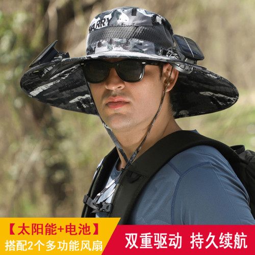 可充電大風力挖洞式風扇涼帽子男士戶外休閒太陽能風扇速乾釣魚帽