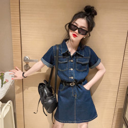 女童連衣裙夏季2023新款女孩韓版寬松牛仔裙中長款兒童休閒襯衫裙