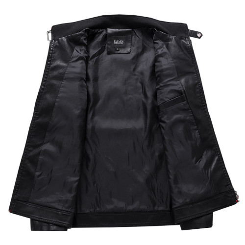 跨境外貿皮衣插色立領PU皮機車服外套春秋季薄款休閒皮夾克男ebay