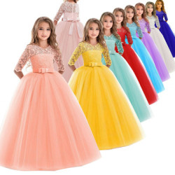 2025熱銷兒童禮服長袖婚禮花童裙Ebay熱賣歐美公主裙Girl dress