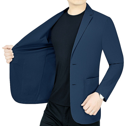 夏季薄款彈力防曬服中青年休閒西服男免燙單件上衣爸爸裝西裝外套