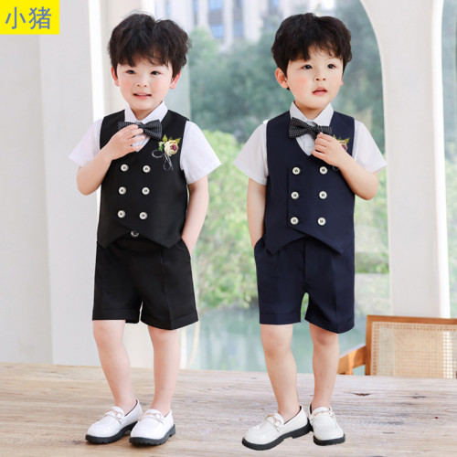 兒童馬甲套裝男童花童婚禮服寶寶周嵗生日小童西服鋼琴演出服