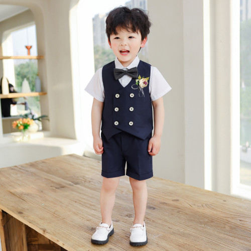 兒童馬甲套裝男童花童婚禮服寶寶周嵗生日小童西服鋼琴演出服