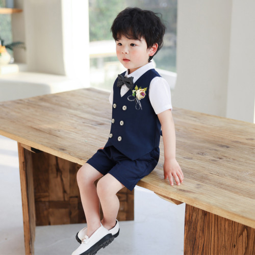 兒童馬甲套裝男童花童婚禮服寶寶周嵗生日小童西服鋼琴演出服