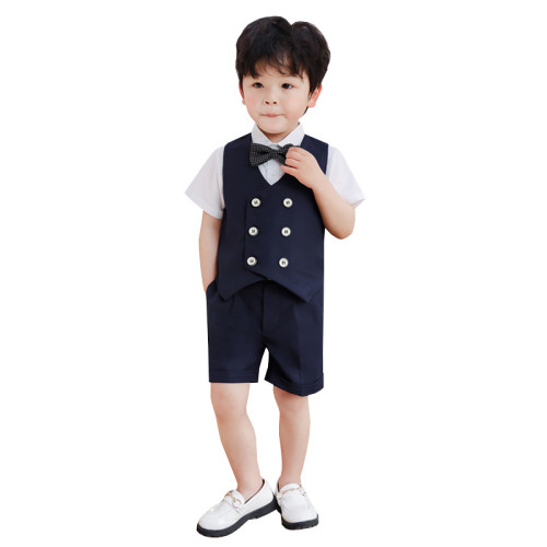 兒童馬甲套裝男童花童婚禮服寶寶周嵗生日小童西服鋼琴演出服