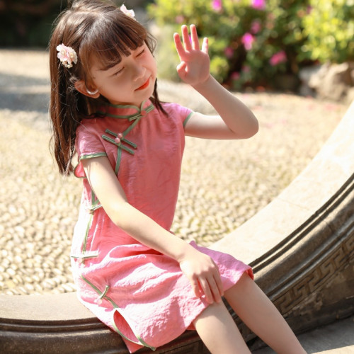 2025夏季裝女童輕薄短袖旗袍兒童寶寶洋氣漢服風連衣裙童裝