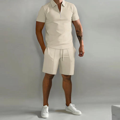 男士套裝2023夏季新男裝Polo休閒寬松短袖短褲運動套裝
