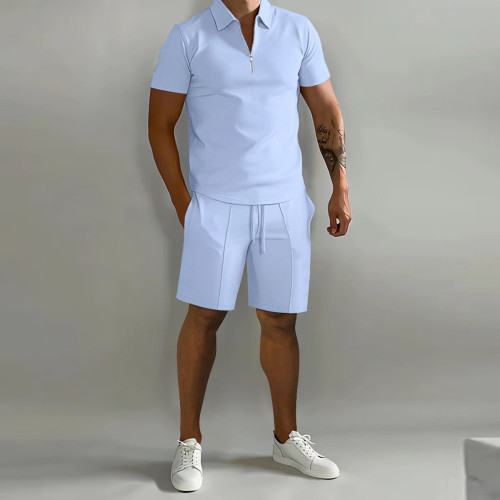 男士套裝2023夏季新男裝Polo休閒寬松短袖短褲運動套裝