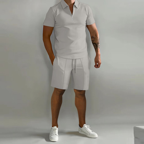 男士套裝2023夏季新男裝Polo休閒寬松短袖短褲運動套裝