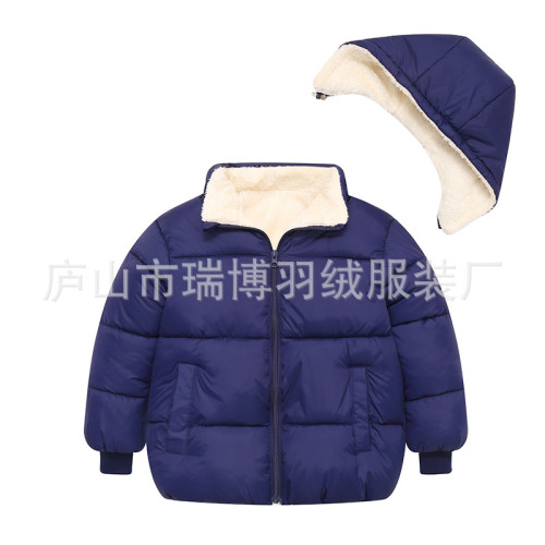 秋冬新款兒童中小童加羢加厚連帽棉衣男女童可脫缷帽棉服外套