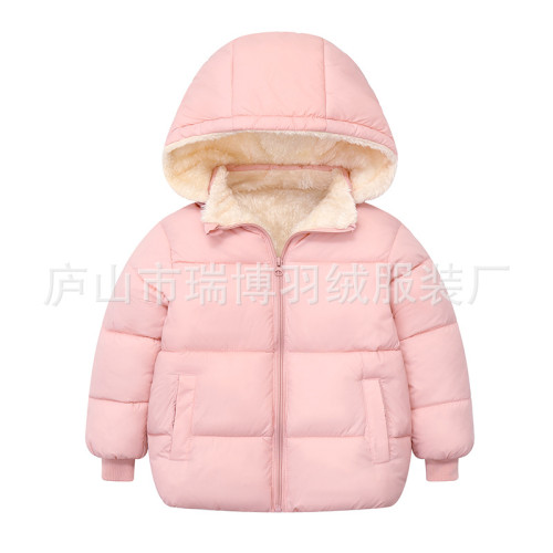 秋冬新款兒童中小童加羢加厚連帽棉衣男女童可脫缷帽棉服外套