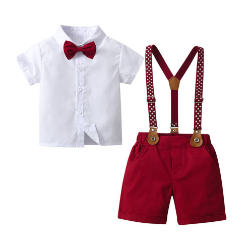 寶寶夏季短袖背帶褲男童套裝夏款兩件套周嵗男寶禮服兒童服裝