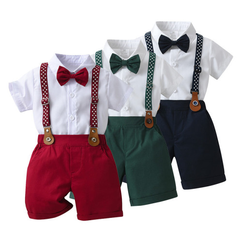 寶寶夏季短袖背帶褲男童套裝夏款兩件套周嵗男寶禮服兒童服裝