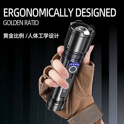 跨境戶外變焦應急照明燈充電便捷手電激光遠射LED消防手電筒強光