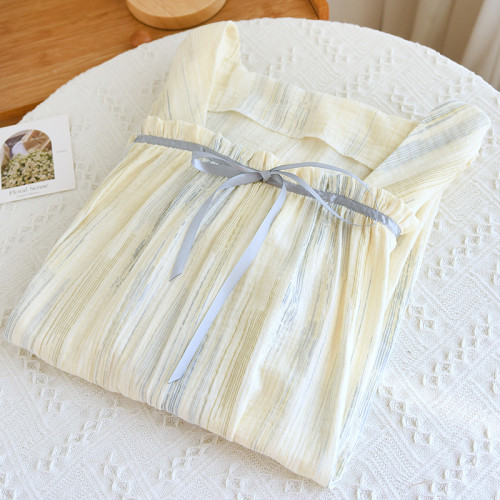 夏季新款方領短袖睡裙縐布雙層紗全棉寬松孕婦家居服睡袍浴袍