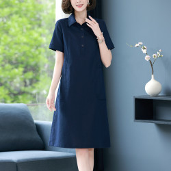 棉麻連衣裙女裝夏a字顯瘦2025新款休閒直筒高級亞麻襯衫裙子媽媽